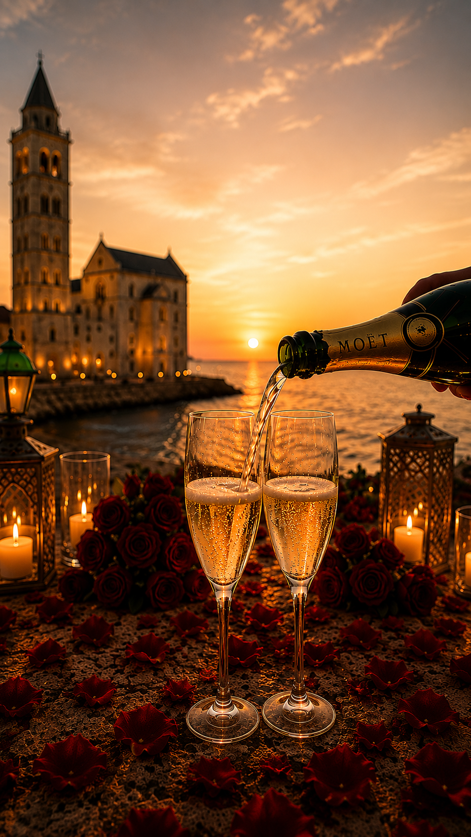 Champagne moment after the yes in Trani